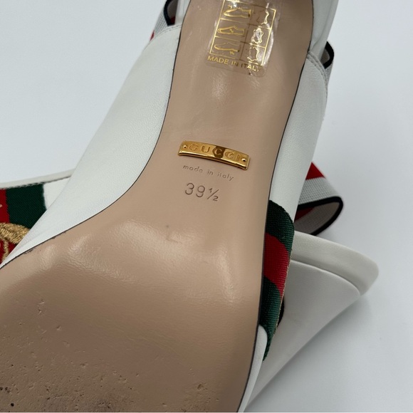 Gucci White And Red Leather Sling Back Heels (525942) Size 39.5 - Picture 14 of 17
